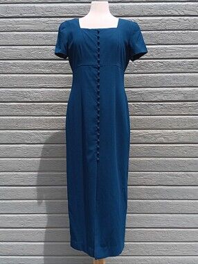 Vintage Liz Claiborne Classic Square-Neck Blue Maxi Dress